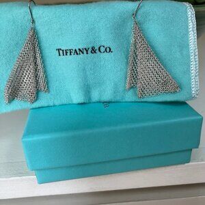 TIFFANY ELSA PERETTI STERLING SILVER MESH EARRINGS